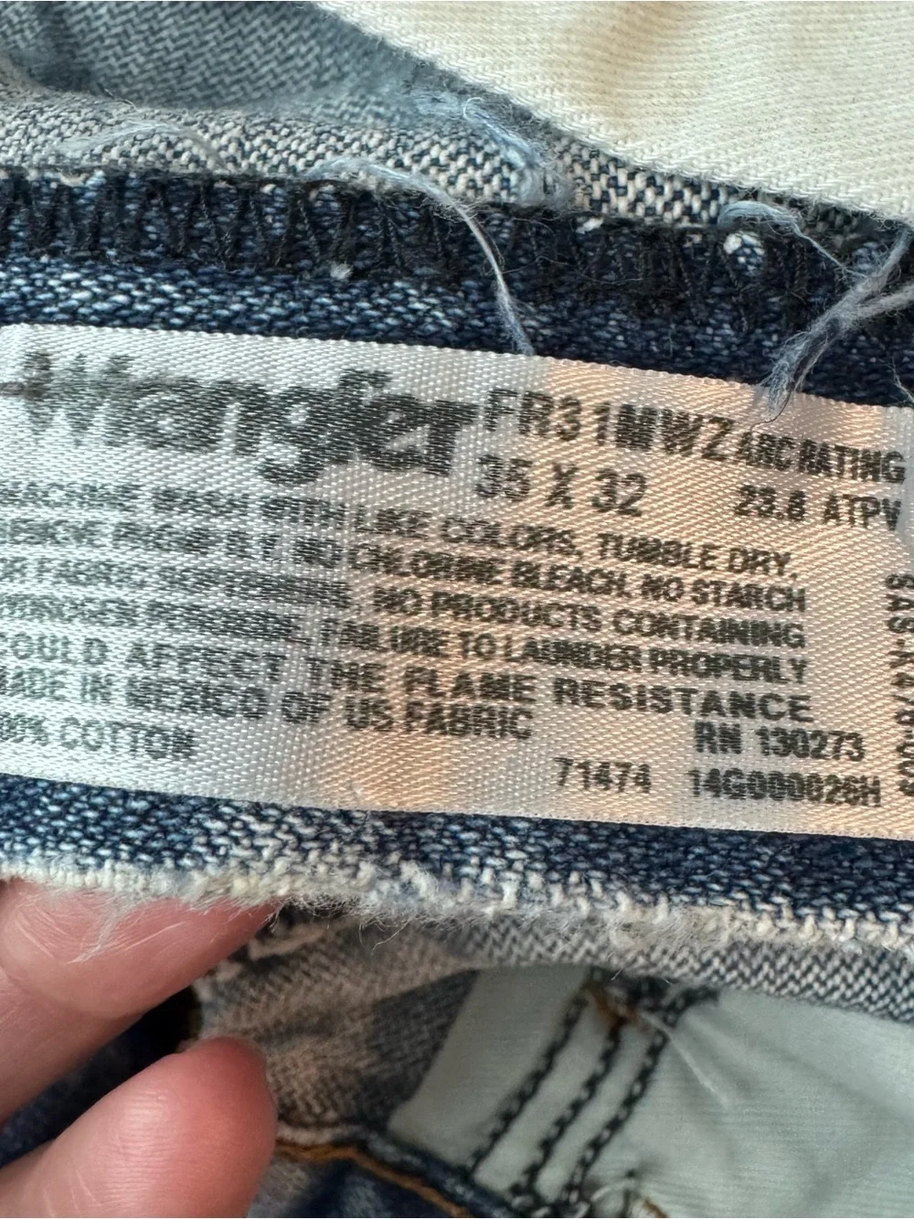 Wrangler FR Jeans Men 34x32 FR13MWZ Flame Resistant HRC2 Straight Leg Blue Denim